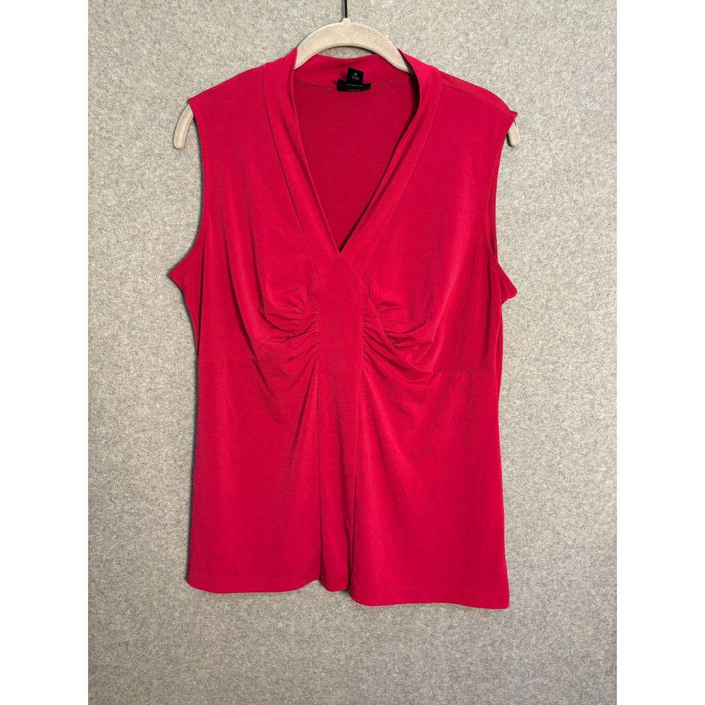 East 5th Ruched V Neck Sleeveless Top Large‎ Fuchsia Pink Stretch Y2K